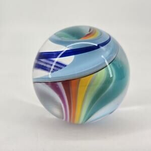 Vintage Huge Large 2 Inch Swirl Ribbon Rainbow Art Glass Marble